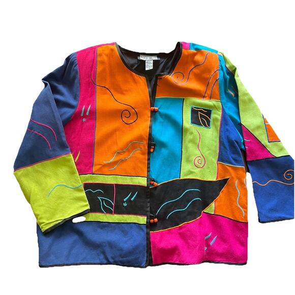 Indigo Moon Womens Patchwork Jacket 1X Retro Avant Garde Art to Wear Boho - Picture 1 of 8